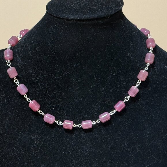 Genuine Magenta Chalcedony Short Necklace, Gemstone Adjustable Necklace - Picture 2 of 12